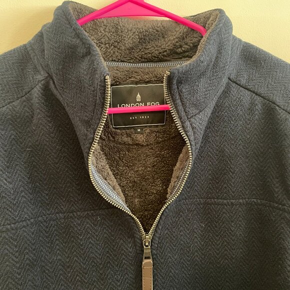 Mens London Fog Half Zip Long Sleeve Sherpa Lined Pullover Sweater Navy Size M - Picture 2 of 4
